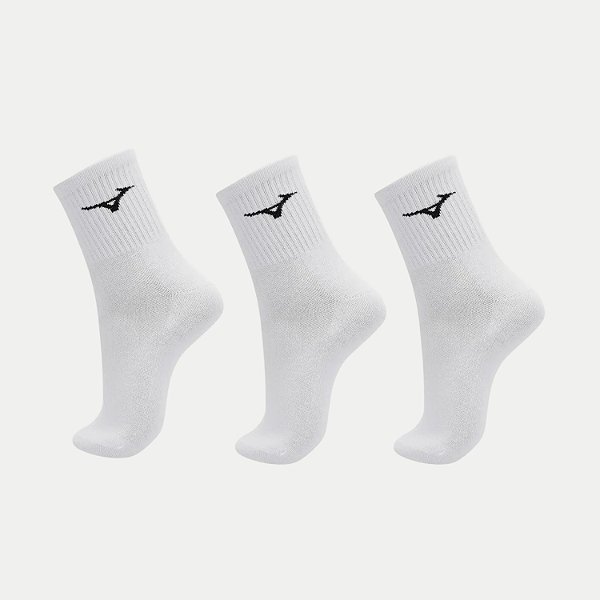 MEIA MIZUNO SOQUETE CANO MÉDIO KIT COM 3 MEIAS BRANCAS UNISEX ADULTO