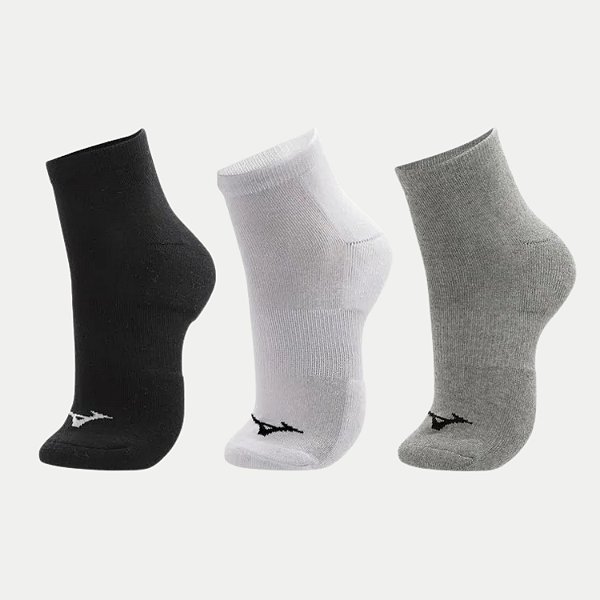 MEIA MIZUNO SOQUETE PRIME KIT COM 3 MEIAS PRETO,BRANCO CINZA UNISEX ADULTO
