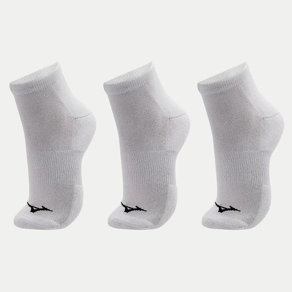MEIA MIZUNO SOQUETE PRIME KIT COM 3 MEIAS BRANCAS UNISEX ADULTO