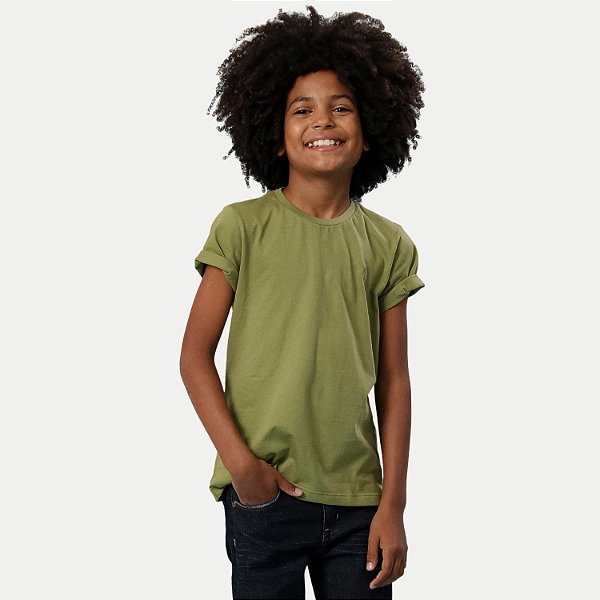 CAMISETA ALFA MANGA CURTA COMFORT ALGODÃO LISA VERDE MASCULINO INFANTIL
