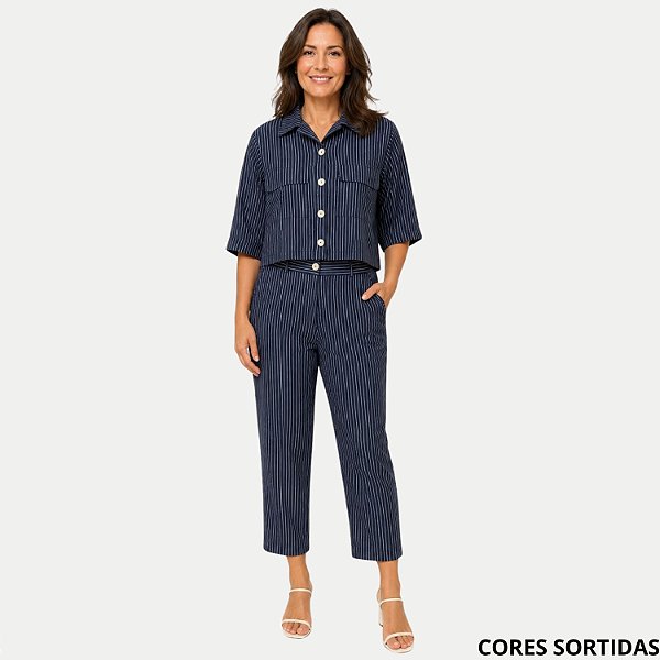 CONJUNTO INVERNO AT SP MALU CALÇA E CAMISETE AZUL MARINHO FEMININO ADULTO