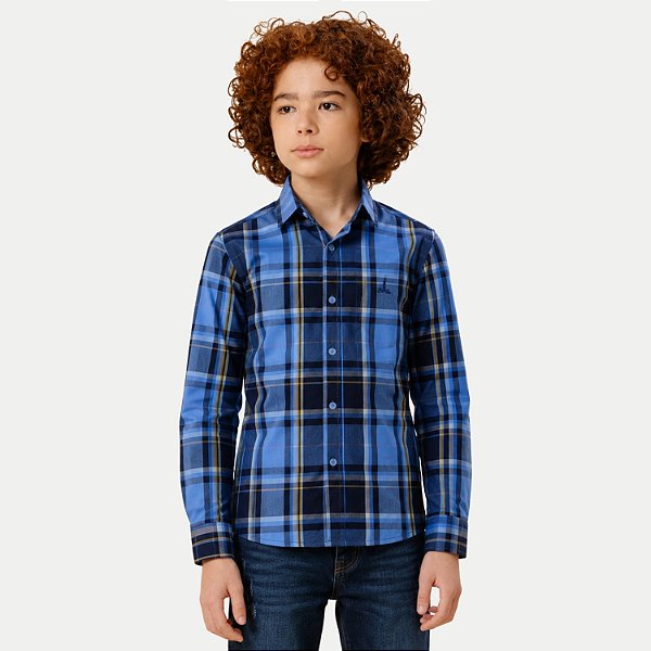 CAMISA ALFA MANGA LONGA COMFORT ALGODÃO XADREZ AZUL ROYAL MASCULINO INFANTIL