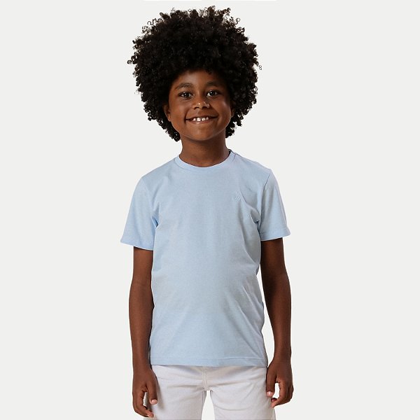 CAMISETA ALFA MANGA CURTA COMFORT ALGODÃO LISA AZUL PASTEL MASCULINO INFANTIL