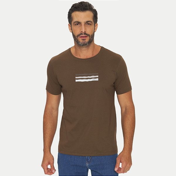 CAMISETA THOUX MANGA CURTA SLIM ALGODÃO SILKADO MARROM MASCULINO ADULTO