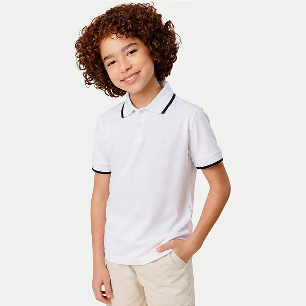 POLO ALFA MANGA CURTA COMFORT PIQUET BRANCO MASCULINO INFANTIL