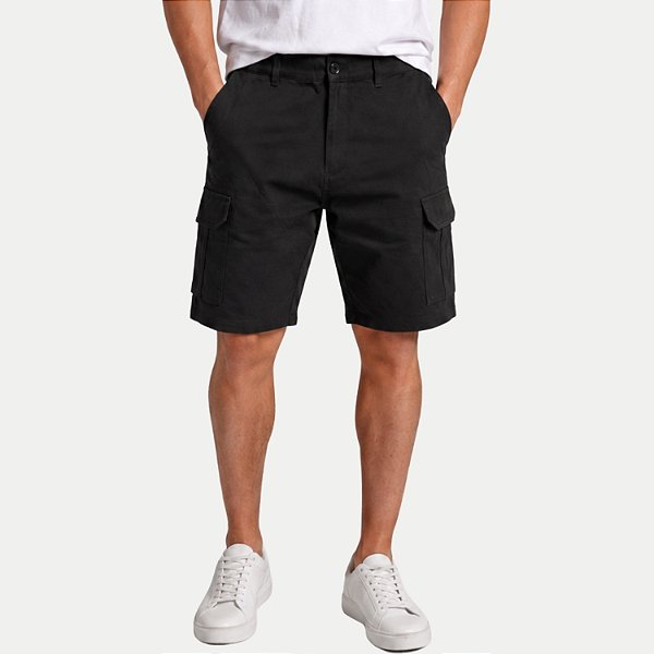 BERMUDA MONS POLIESTER CARGO PRETO MASCULINO ADULTO