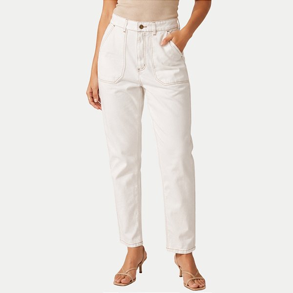 CALÇA AT SP NAMIE BRIM ELASTANO MOM OFFWHITE FEMININO ADULTO
