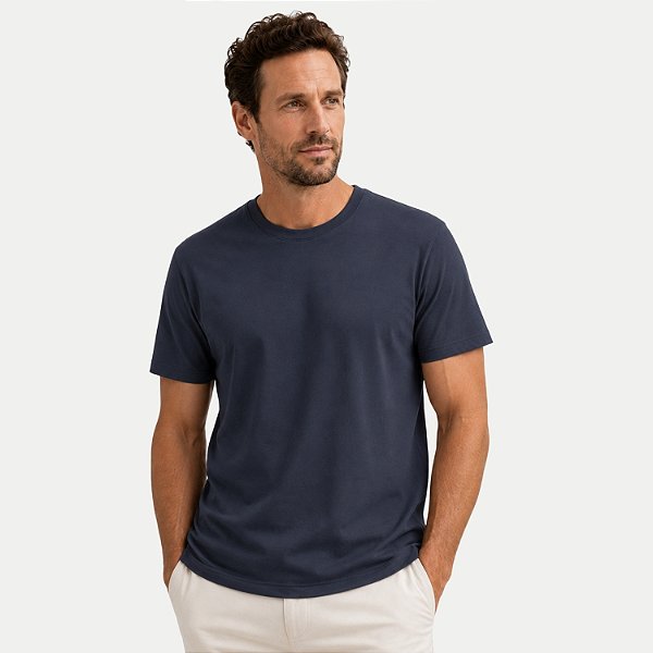 CAMISETA MONS MANGA CURTA COMFORT ALGODÃO E ELASTANO LISA AZUL MARINHO MASCULINO ADULTO