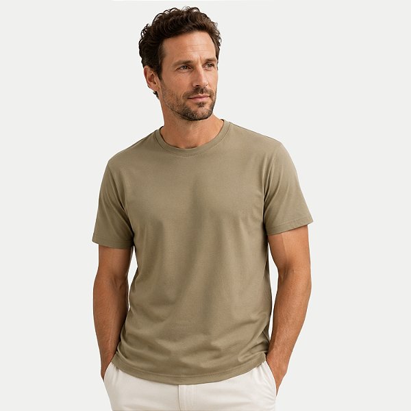 CAMISETA MONS MANGA CURTA COMFORT ALGODÃO E ELASTANO LISA BEGE MASCULINO ADULTO