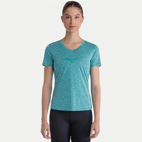 BLUSA MIZUNO MANGA CURTA POLIESTER FITNESS PETROLEO FEMININO ADULTO