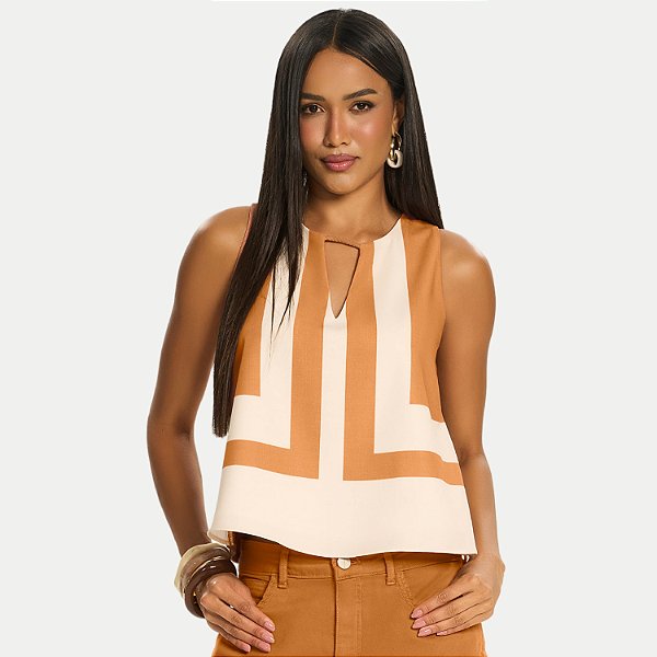 BLUSA DOCE TRAMA REGATA TRICOT BEGE FEMININO ADULTO