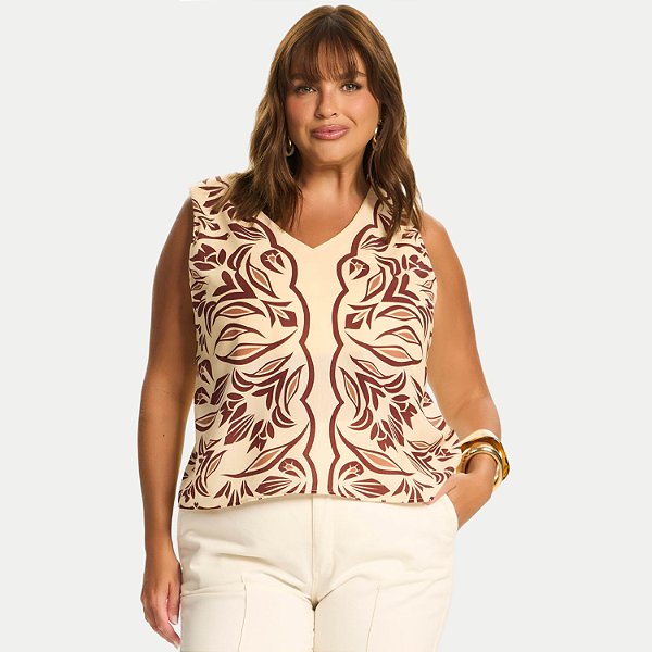 BLUSA DOCE TRAMA REGATA MALHA CANELADA BEGE FEMININO ADULTO