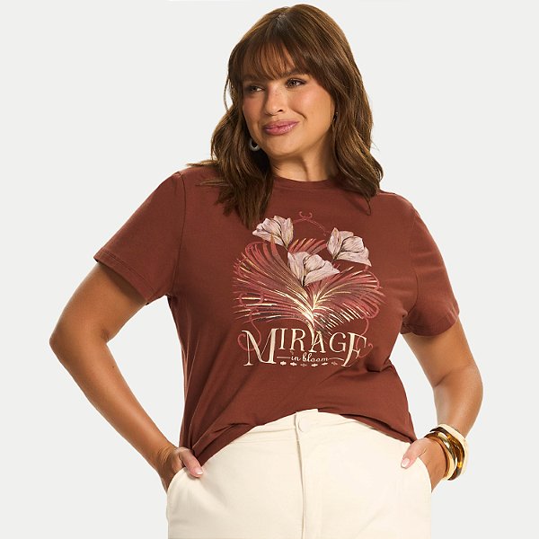 BLUSA DOCE TRAMA MANGA CURTA TSHIRT ALGODÃO CAFÉ FEMININO ADULTO
