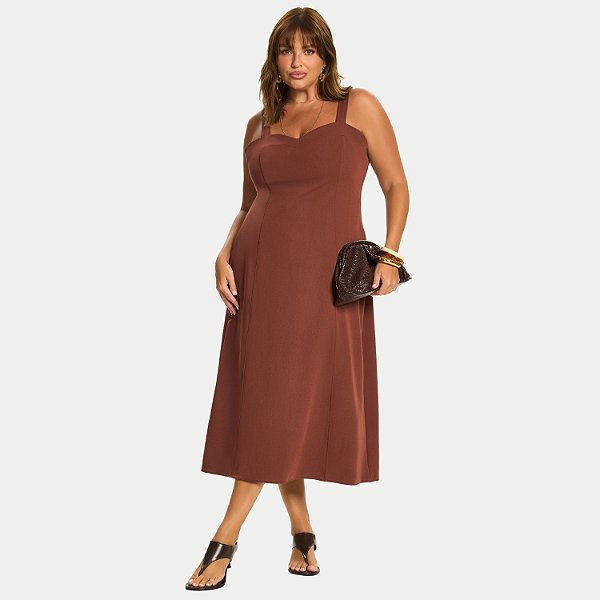 VESTIDO DOCE TRAMA REGATA MISTO MARROM FEMININO ADULTO