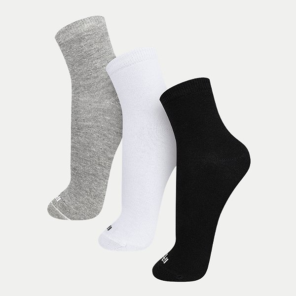 MEIA TRIFIL SOQUETE CANO MÉDIO KIT COM 3 MEIAS CINZA BRANCO E PRETO UNISEX ADULTO