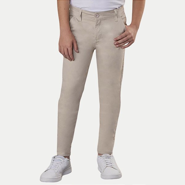 CALÇA MAX TEEN BRIM COM ELASTANO ESPORTE FINO AREIA MASCULINO INFANTIL