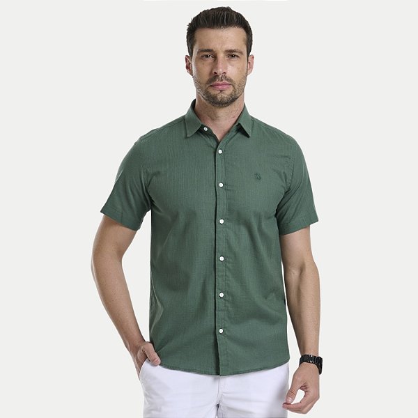 CAMISA AMIL MANGA CURTA COMFORT ALGODÃO SEM BOLSO VERDE MASCULINO ADULTO