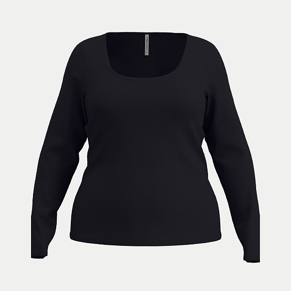 BLUSA LUNENDER MANGA LONGA MAIS MULHER MALHA PRETO FEMININA