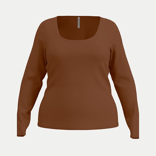 BLUSA LUNENDER MANGA LONGA MAIS MULHER MALHA MARROM FEMININO ADULTO