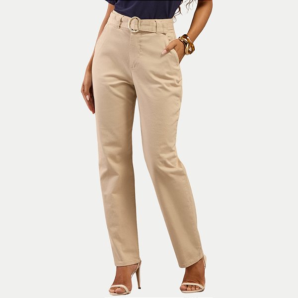 CALÇA LUNENDER BRIM COM ELASTANO COMFORT BEGE FEMININO ADULTO