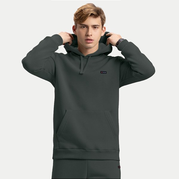 BLUSÃO FICO MOLETOM COM CAPUZ VERDE MASCULINO ADULTO
