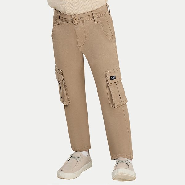 CALÇA MAX TEEN BRIM COM ELASTANO CARGO BEGE MASCULINO INFANTIL