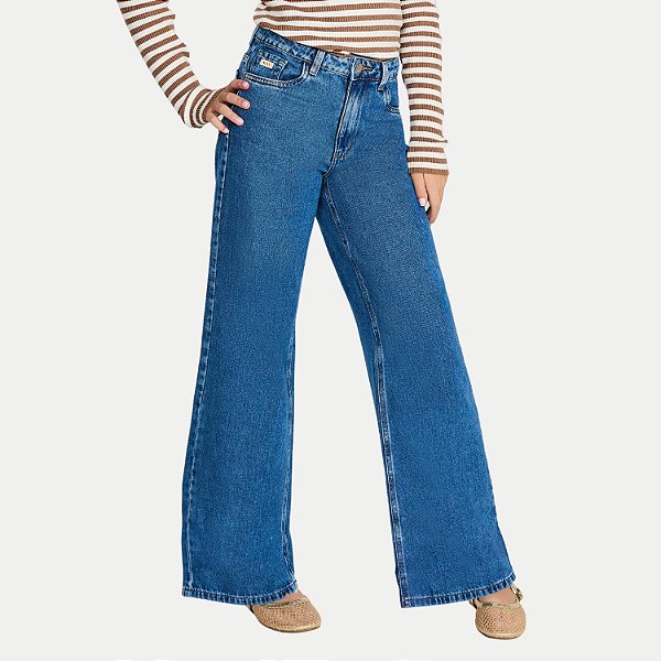 CALÇA MAX TEEN JEANS MÉDIO BRUTO WIDE LEG FEMININO INFANTIL