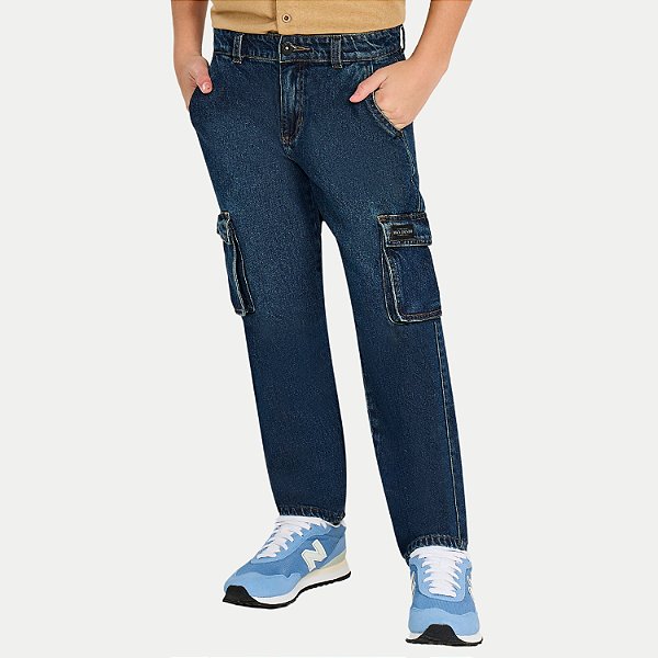 CALÇA MAX TEEN JEANS MÉDIO COM ELASTANO CARGO MASCULINO INFANTIL