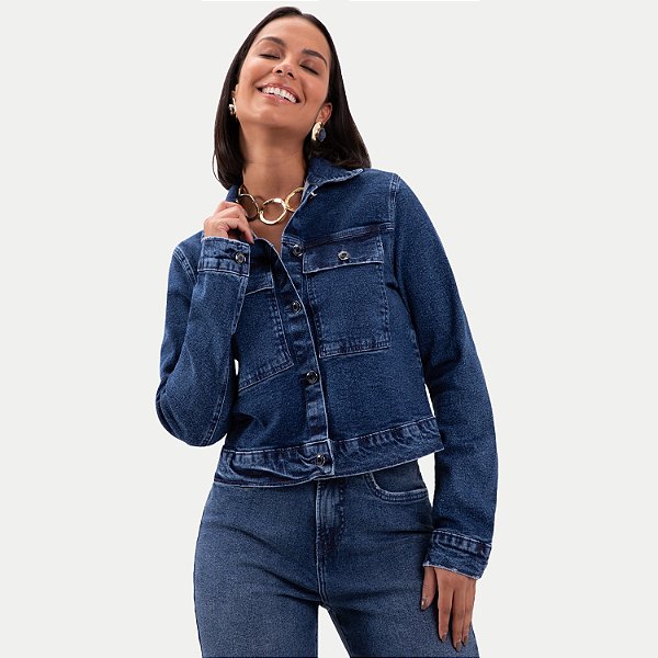 JAQUETA LUNENDER JEANS MÉDIO COM ELASTANO SEM CAPUZ FEMININO ADULTO