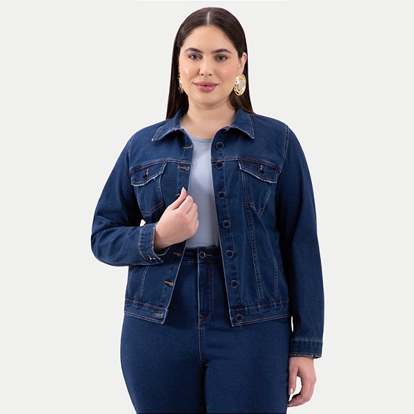 JAQUETA LUNENDER JEANS MÉDIO COM ELASTANO SEM CAPUZ FEMININO ADULTO