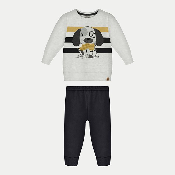 CONJUNTO INVERNO ALAKAZOO CALÇA E BLUSÃO CARECA MOLETOM PRETO MASCULINO INFANTIL