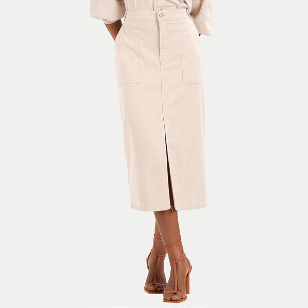 SAIA LUNENDER BRIM COM ELASTANO BEGE MIDI FEMININO ADULTO