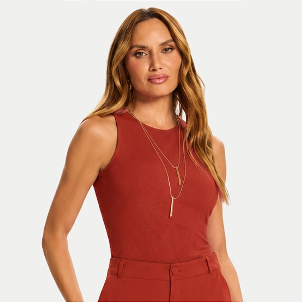 BLUSA DOCE TRAMA REGATA ALGODÃO E ELASTANO TERRACOTA FEMININO ADUTLO