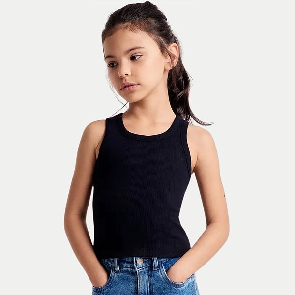 BLUSA HERINGKIDS REGATA MALHA CANELADA PRETO FEMININO INFANTIL