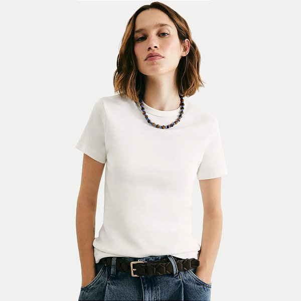 BLUSA HERING MANGA CURTA TSHIRT ALGODÃO LISA BRANCO FEMININO ADULTO