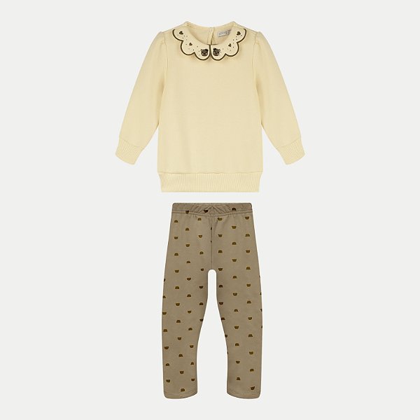 CONJUNTO INVERNO ALAKAZOO CALÇA E BLUSÃO CARECA MOLETOM BEGE FEMININO INFANTIL
