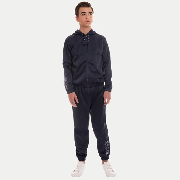 CONJUNTO INVERNO BY GUS CALÇA E JAQUETA COM CAPUZ HELANCA AZUL MARINHO MASCULINO INFANTIL