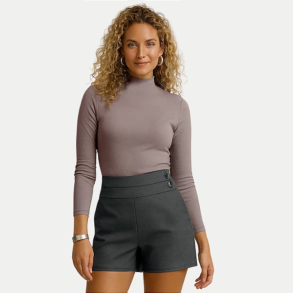 BLUSA LUNENDER MANGA LONGA MALHA GOLA ALTA CINZA FEMININO ADULTO
