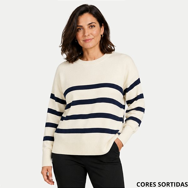 BLUSA AT SP ELISE MANGA LONAGA TRICÔ LISTRADO SUETER FEMININO ADULTO (CORES SORTIDAS) 311809-P