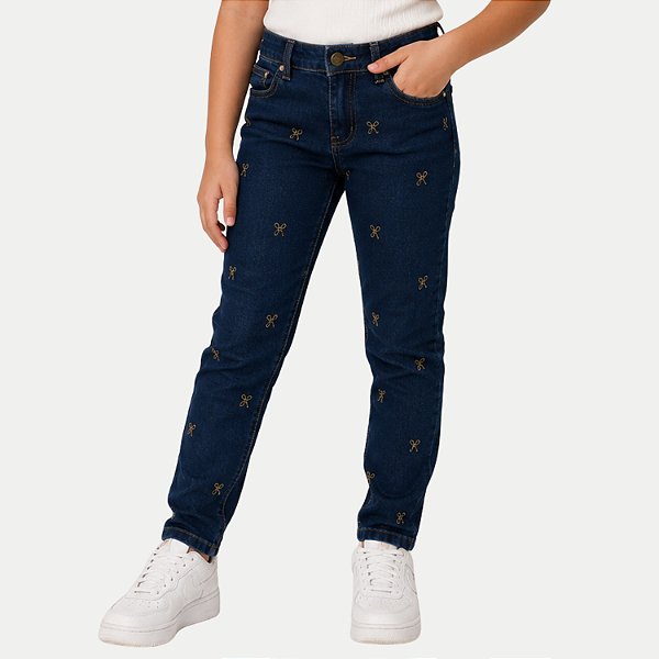CALÇA MAX TEEN JEANS ESCURO COM ELASTANO SKINNY FEMININO INFANTIL