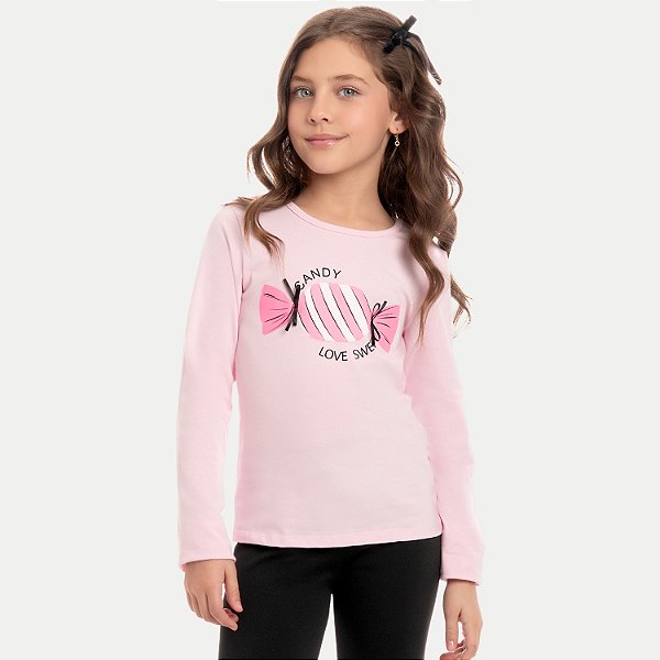 BLUSA BY GUS MANGA LONGA COTTOM SILKADA BAILARINA ROSA FEMININO INFANTIL