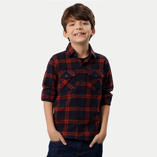 CAMISA ALFA MANGA LONGA COMFORT FLANELADA XADREZ VERMELHO MASCULINO INFANTIL