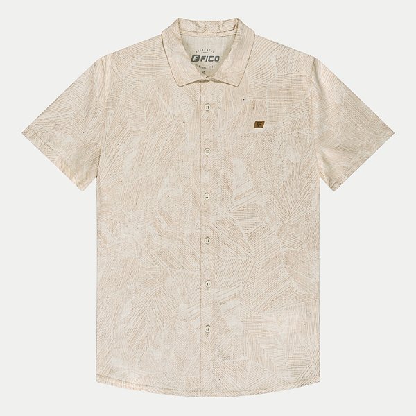 CAMISA FICO MANGA CURTA COMFORT ALGODÃO ESTAMPADO BEGE MASCULINO ADULTO