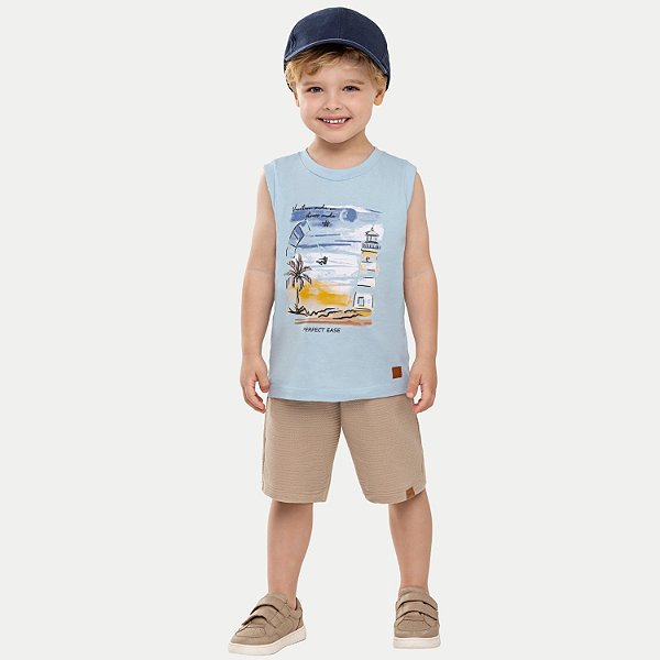 CAMISETA ANGERO REGATA ALGODÃO SILKADA AZUL PASTEL MASCULINO INFANTIL