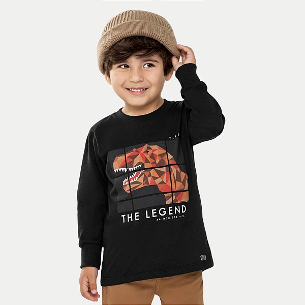 CAMISETA ANGERO MANGA LONGA COMFORT ALGODÃO SILKADA PRETO MASCULINO INFANTIL