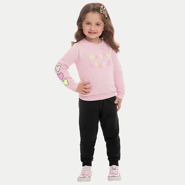 CONJUNTO INVERNO BY GUS CALÇA E BLUSÃO CARECA MOLETOM ROSA FEMININO INFANTIL