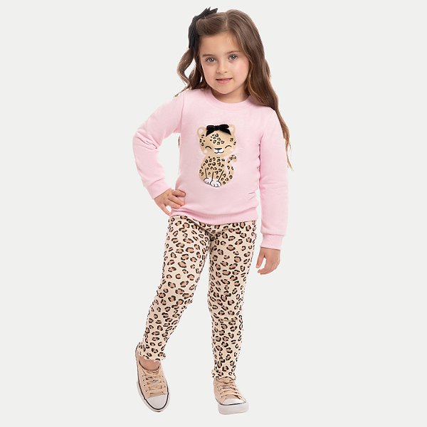 CONJUNTO INVERNO BY GUS CALÇA E BLUSÃO CARECA MOLETOM ROSA FEMININO INFANTIL