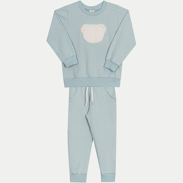 CONJUNTO INVERNO RANDA MUNDU CALÇA E BLUSÃO MOLETOM AZUL PASTEL FEMININO INFANTIL