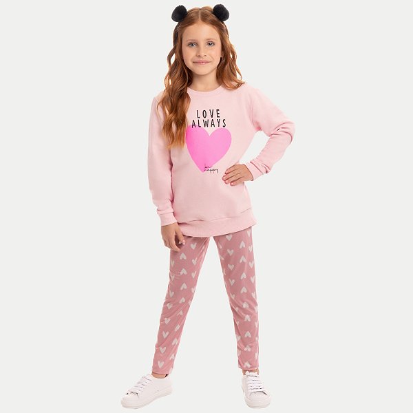 CONJUNTO INVERNO BY GUS CALÇA E BLUSÃO CARECA MOLETOM ROSA FEMININO INFANTIL