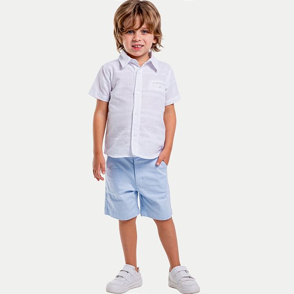CONJUNTO VERÃO VIGAT BERMUDA E CAMISA MANGA CURTA ALGODÃO BRANCO MASCULINO INFANTIL